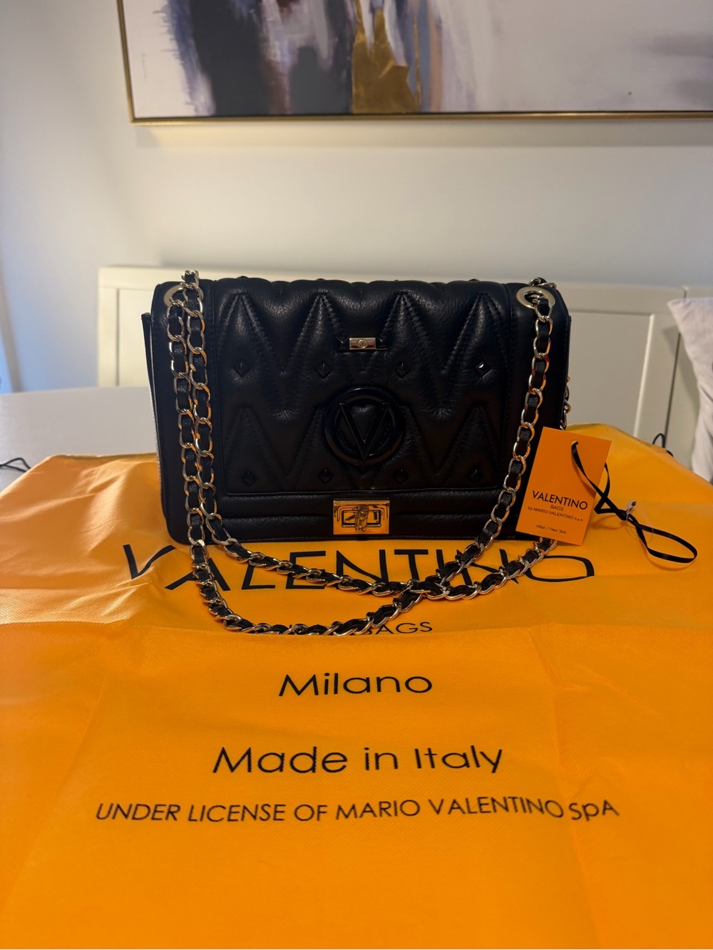 Valentino by Mario Valentino Alice Quilted Leather Shoulder Bag Black Gold ✨
